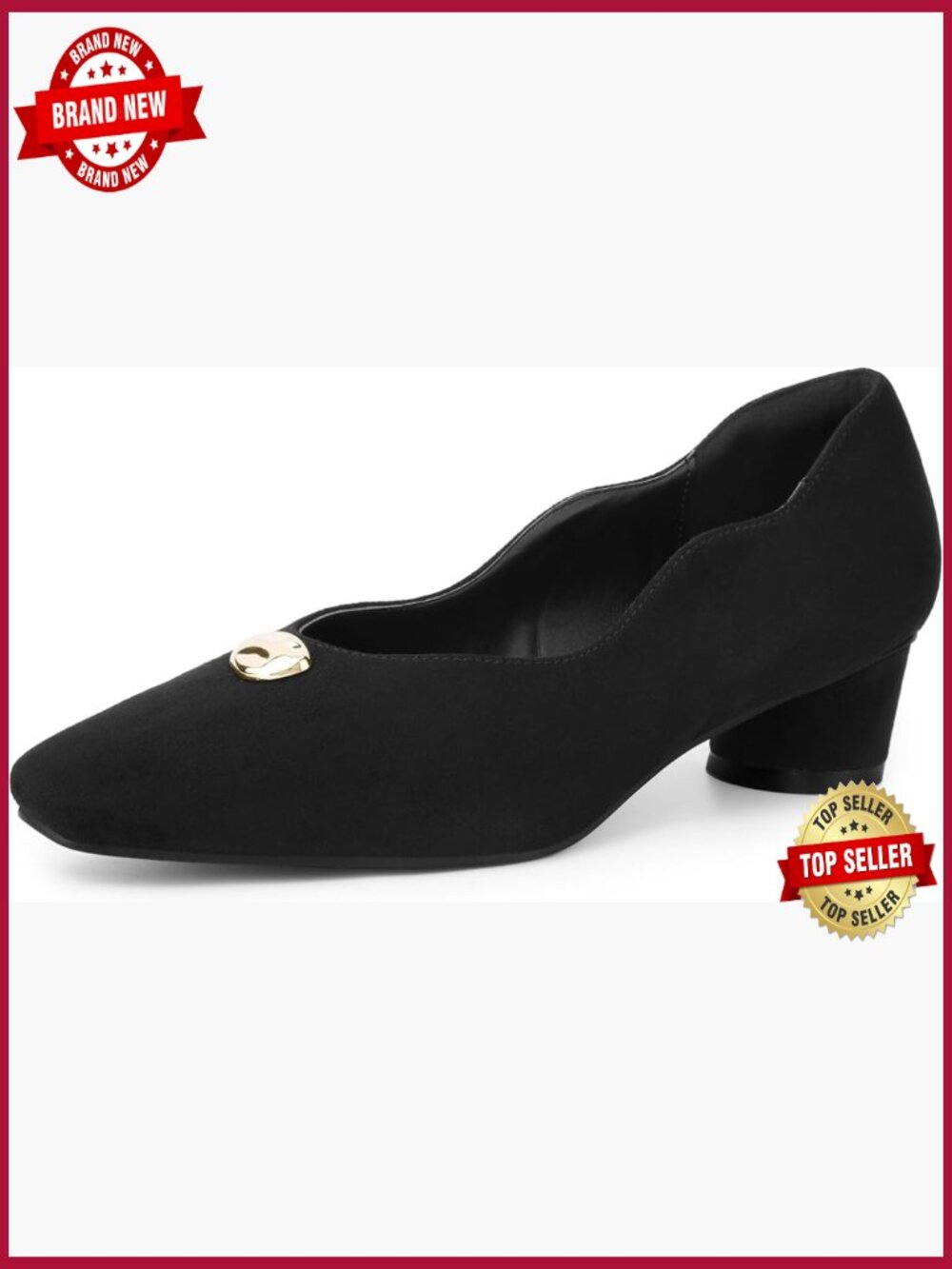 Square Toe Slip On Chunky Heel Pumps Mid Heel Faux Suede